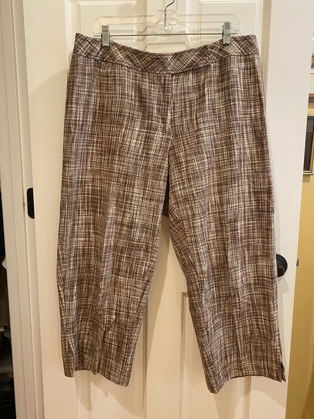 Talbots Brown & White Plaid Pants, Plus Size, women’s 18W or 2X